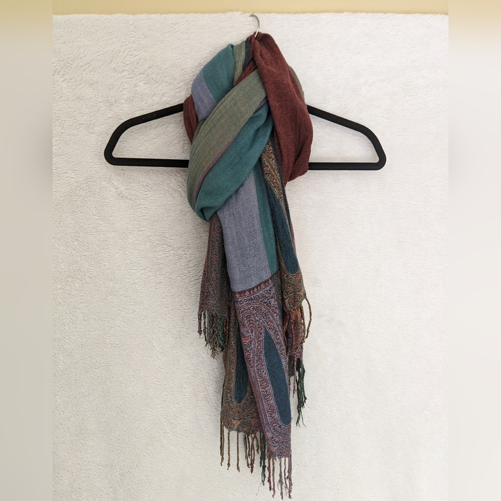 Vintage Paisley Pashmina Style Scarf / Shawl, Multicolour and Brown